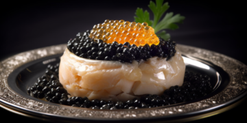 Robalo Assado com Molho de Champagne e Caviar