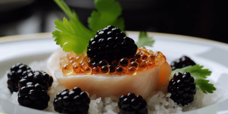 Robalo Assado com Molho de Champagne e Caviar